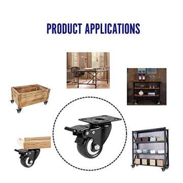 BOSGEOT 2" Caster Wheels, Heavy Duty Casters with Brake Set of 4, Locking Casters with 360 Degree No Noise Polyurethane (PU) Wheels, Swivel Plate Castors Pack of 4