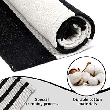 Breezsisan Black and White Striped Cotton Rug for Entryway