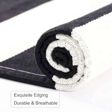 Breezsisan Black and White Striped Cotton Rug for Entryway