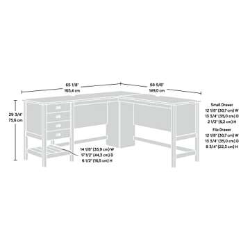 Sauder Cottage Road L Shaped Desk Computer Desk with Drawers, Home Office Desk with Optional File Cabinet Storage, Cable Management, in Mystic Oak Finish