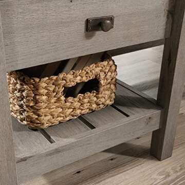 Sauder Cottage Road L Shaped Desk Computer Desk with Drawers, Home Office Desk with Optional File Cabinet Storage, Cable Management, in Mystic Oak Finish