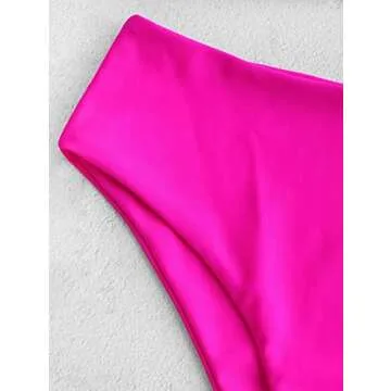 ZAFUL Women's Neon One Shoulder Cutout High Cut High Waisted Tankini Swimsuit (A-Magenta, M)