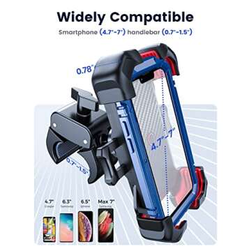 JOYROOM Motorcycle Phone Mount, [1s Auto Lock][100mph Military Anti-Shake] Bike Phone Holder for Bicycle, [10s Quick Install] Handlebar Phone Mount, Compatible with iPhone, Samsung, All Cell Phone