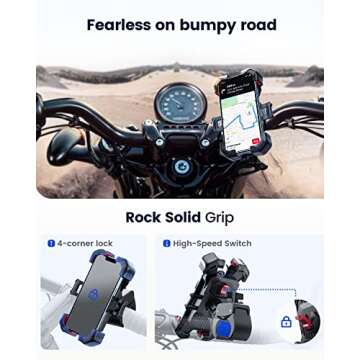 JOYROOM Motorcycle Phone Mount, [1s Auto Lock][100mph Military Anti-Shake] Bike Phone Holder for Bicycle, [10s Quick Install] Handlebar Phone Mount, Compatible with iPhone, Samsung, All Cell Phone
