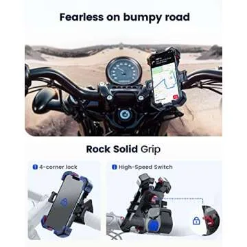 JOYROOM Motorcycle Phone Mount, [1s Auto Lock][100mph Military Anti-Shake] Bike Phone Holder for Bicycle, [10s Quick Install] Handlebar Phone Mount, Compatible with iPhone, Samsung, All Cell Phone