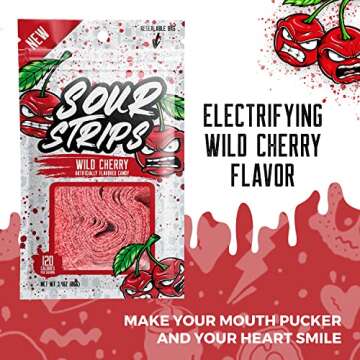 SOUR STRIPS Wild Cherry Flavored Candy | Deliciously Chewy Belts Vegetarian Candies, 12 per Pack, 2 ...