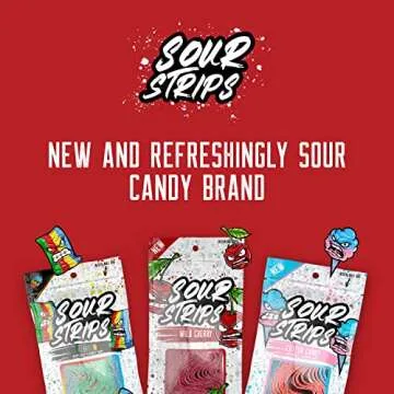 SOUR STRIPS Wild Cherry Flavored Candy | Deliciously Chewy Belts Vegetarian Candies, 12 per Pack, 2 Pack