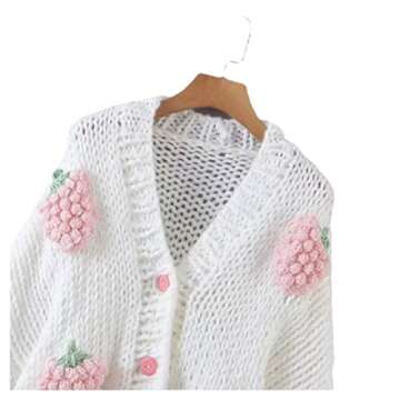 Women's Sweet Japanese Strawberry Embroidered Knit Cardigan Top Korean Retro Elegant Cute Kawaii Coat