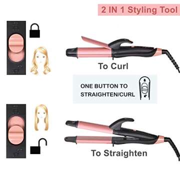 2 in 1 Travel Curling Flat Iron Dual Voltage Mini Hair Straightener and Curler (Rose Gold)