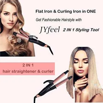 2 in 1 Travel Curling Flat Iron Dual Voltage Mini Hair Straightener and Curler (Rose Gold)