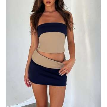 Y2K Sexy Bodycon Skirt Set Sleeveless Tube Top Mini Skirts Print Ruffle Night Party Skirts Suits Vacation Streetwear Khaki