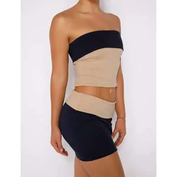 Y2K Sexy Bodycon Skirt Set Sleeveless Tube Top Mini Skirts Print Ruffle Night Party Skirts Suits Vacation Streetwear Khaki