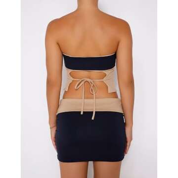 Y2K Sexy Bodycon Skirt Set Sleeveless Tube Top Mini Skirts Print Ruffle Night Party Skirts Suits Vacation Streetwear Khaki