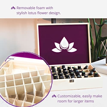 Essential Oil Wooden Box - Oils Storage Case Holds 68 Bottles & Roller Balls. Natural Pine Wood. Large Organizer Best for Keeping Your Oils Safe. Includes Padding and EO Labels