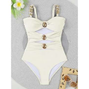 SherryDC Women's Cutout One Piece Swimsuit Bandeau Ruched Color Block High Waisted Bathing Suit with Removable Straps