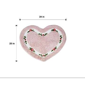 MOMIKA Pretty Floral Rose Heart Shape Bathroom Mat ，Super Soft Pink Shaggy Rug Floor Decoration Carpet，Great for Kitchen,Living Room,Toilet
