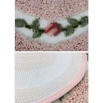 MOMIKA Pretty Floral Rose Heart Shape Bathroom Mat ，Super Soft Pink Shaggy Rug Floor Decoration Carpet，Great for Kitchen,Living Room,Toilet