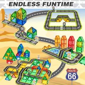 Magnetic Tiles Route 66 Road Set for Creative Play