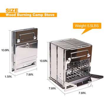 CAMPMAX Portable Folding Camping Wood Stove for Outdoor Cooking, Lightweight Stainless Steel Wood Bu...