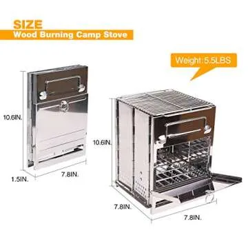 CAMPMAX Portable Folding Camping Wood Stove for Outdoor Cooking, Lightweight Stainless Steel Wood Bu...