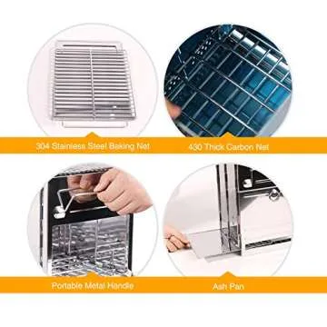 CAMPMAX Portable Folding Camping Wood Stove for Outdoor Cooking, Lightweight Stainless Steel Wood Burning Camp Stove with Grill for Backpacking BBQ Picnic, Large