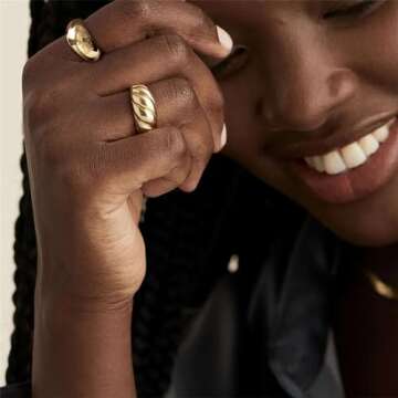 Thunaraz 2Pcs Chunky Dome Ring Set for Women Gold Silver Glam