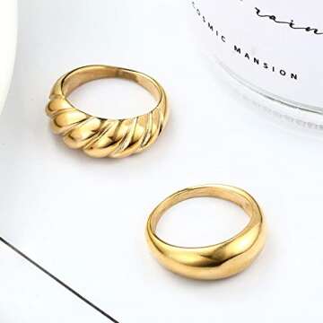 Thunaraz 2Pcs Chunky Dome Ring Set for Women Gold Silver Glam