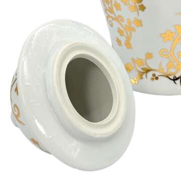 Galt International Gold & White Floral Blossom Ceramic Ginger Jar 18" w/Lid - Temple Jar Home & Kitchen Decor for Interior Design