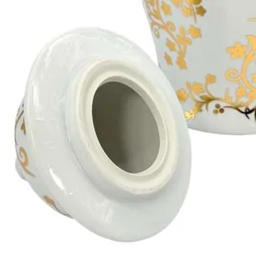 Galt International Gold & White Floral Blossom Ceramic Ginger Jar 18" w/Lid - Temple Jar Home & Kitchen Decor for Interior Design