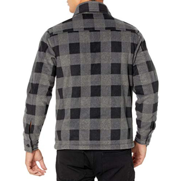Amazon Essentials Men's Long-Sleeve Polar Fleece Shirt Jacket, Black Charcoal Buffalo Plaid, Large