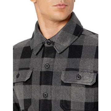 Amazon Essentials Men's Long-Sleeve Polar Fleece Shirt Jacket, Black Charcoal Buffalo Plaid, Large