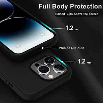 bemal for iPhone 14 Pro Max Case with Screen Protector - Slim Fit Liquid Silicone - Soft Microfiber Lining - Designed for Men Women Girls - Shockproof Protective Phone Cover-Black