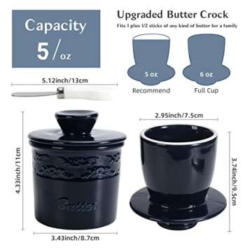 Butter Crock - French Butter Dish with Lid for Countertop, Ceramic Butter Crock with Water Covered B...
