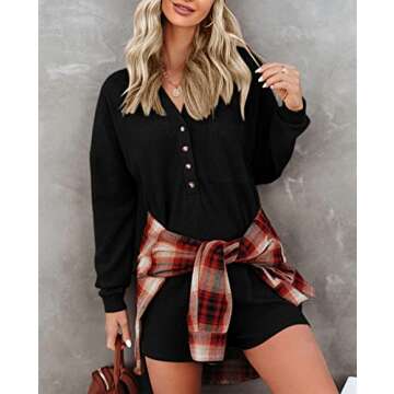 Saodimallsu Womens V Neck Button Romper Casual Waffle Knit Long Sleeve Playsuit Short One Piece Jumpsuit Outfit with Pocket