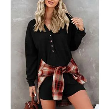 Saodimallsu Womens V Neck Button Romper Casual Waffle Knit Long Sleeve Playsuit Short One Piece Jumpsuit Outfit with Pocket