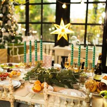 Taper Candles Set of 4,Glossy Metal-Look Long 10 inch Candle Sticks,Ture Dripless Taper Candles,9 hrs Clean Burning Candlesticks, Green Christmas Candles Pack