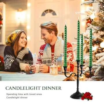 Taper Candles Set of 4,Glossy Metal-Look Long 10 inch Candle Sticks,Ture Dripless Taper Candles,9 hrs Clean Burning Candlesticks, Green Christmas Candles Pack