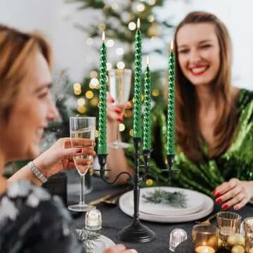 Taper Candles Set of 4,Glossy Metal-Look Long 10 inch Candle Sticks,Ture Dripless Taper Candles,9 hrs Clean Burning Candlesticks, Green Christmas Candles Pack