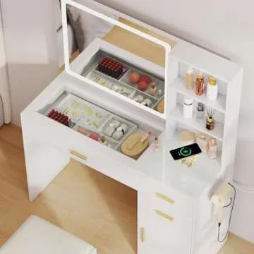 Stylish DWVO Vanity Desk with Wireless Charging Station