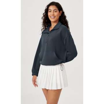 ODODOS Women's Modal Soft Cinchable Sweatshirts Half Zipper Funnel Neck Oversize Pullover with Pockets, Navy, Large