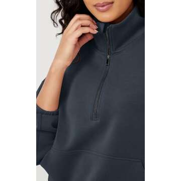ODODOS Women's Modal Soft Cinchable Sweatshirts Half Zipper Funnel Neck Oversize Pullover with Pockets, Navy, Large