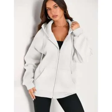 EFAN Women Zip Up Hoodies Oversized Sweatshirt Jacket 2024 Fall Fleece Cute Pullover Hooded Tops Teen Girls Casual Loose Fit Y2k Trendy Fashion Gym Clothes Outfits White XS
