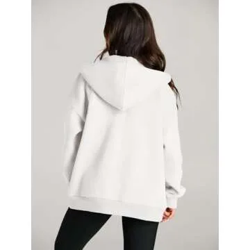 EFAN Women Zip Up Hoodies Oversized Sweatshirt Jacket 2024 Fall Fleece Cute Pullover Hooded Tops Teen Girls Casual Loose Fit Y2k Trendy Fashion Gym Clothes Outfits White XS