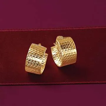 Ross-Simons Italian 14kt Yellow Gold Textured Huggie Hoop Earrings