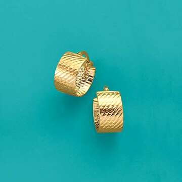 Ross-Simons Italian 14kt Yellow Gold Textured Huggie Hoop Earrings