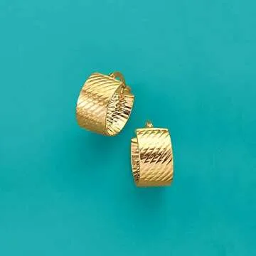 Ross-Simons Italian 14kt Yellow Gold Textured Huggie Hoop Earrings