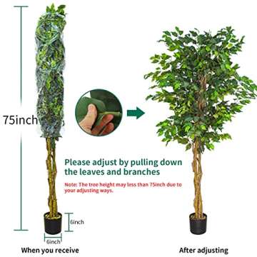 EPESTOEC 6FT Artificial Ficus Silk Tree (70in) with Plastic Nursery Pot, Fake Plant for Living Room Balcony Corner Decor,Indoor-Outdoor Use