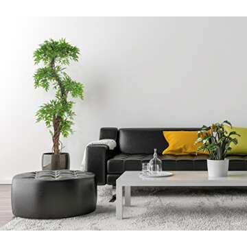 EPESTOEC 6FT Artificial Ficus Silk Tree (70in) with Plastic Nursery Pot, Fake Plant for Living Room Balcony Corner Decor,Indoor-Outdoor Use