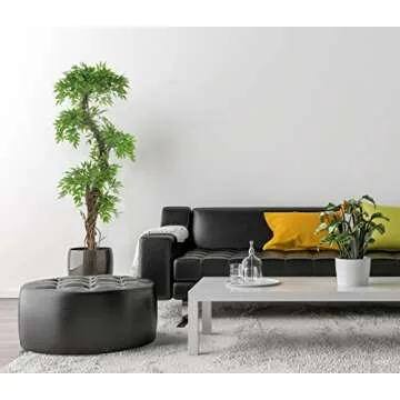 EPESTOEC 6FT Artificial Ficus Silk Tree (70in) with Plastic Nursery Pot, Fake Plant for Living Room Balcony Corner Decor,Indoor-Outdoor Use