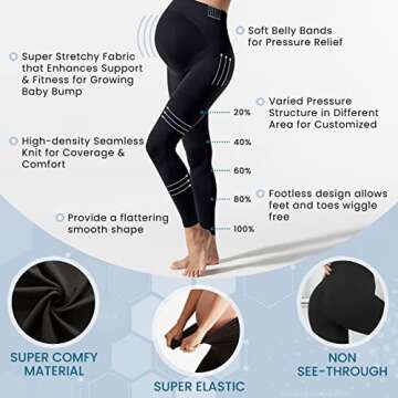 Terramed Just Think Comfort Maternity Leggings Medical Stockings Reduce Swelling Leg Cramps (8-12 mmHg) Pregnancy Leggings Over The Belly (Large, Leggings) Black